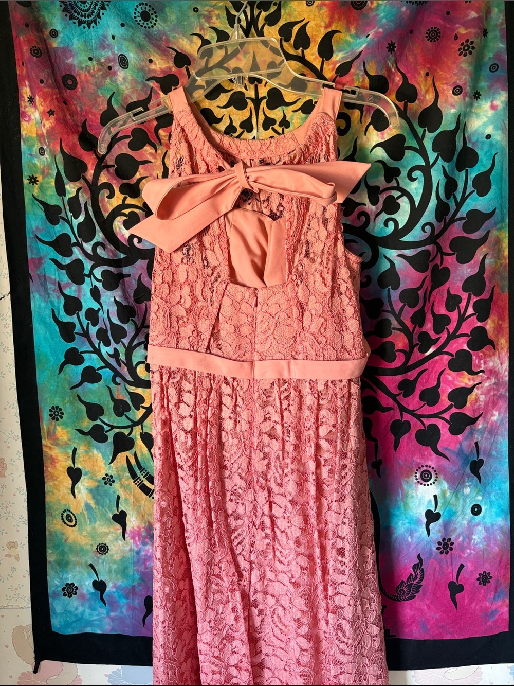 David’s Bridal Pink Lace Belted Dress - Picture 2 of 3